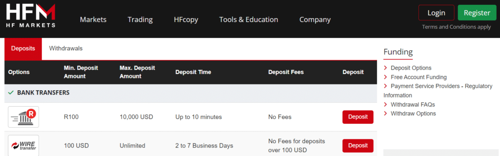 HFM Deposits and Withdrawals 