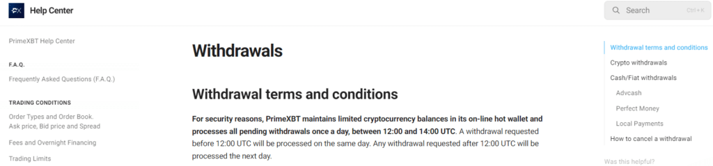 PrimeXBT Deposit & Withdrawal Options 