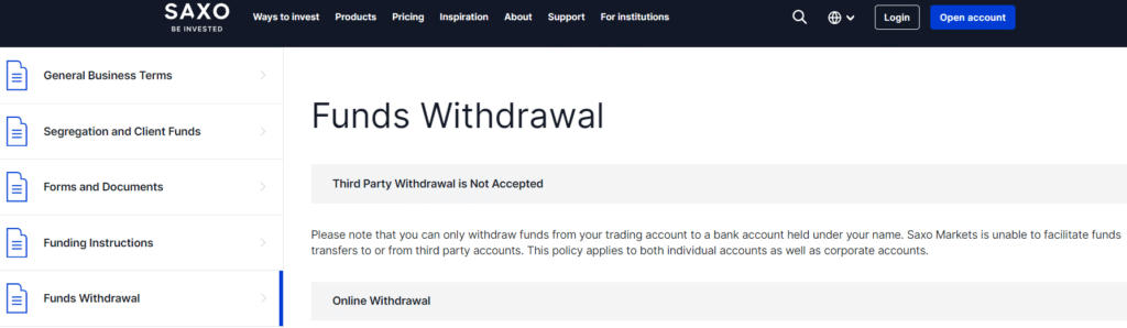 Saxo Bank Deposit & Withdrawal Options 