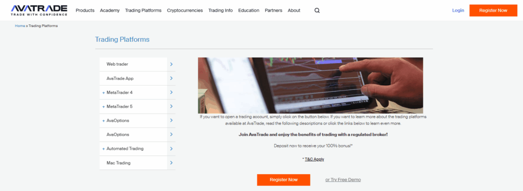 AvaTrade Forex trading platforms